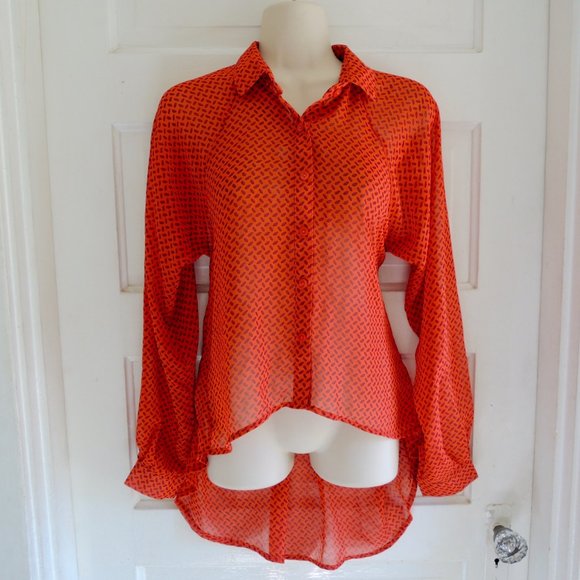 Romeo & Juliet Couture Sheer Orange Top Back Lace Cut Out S - Picture 1 of 10